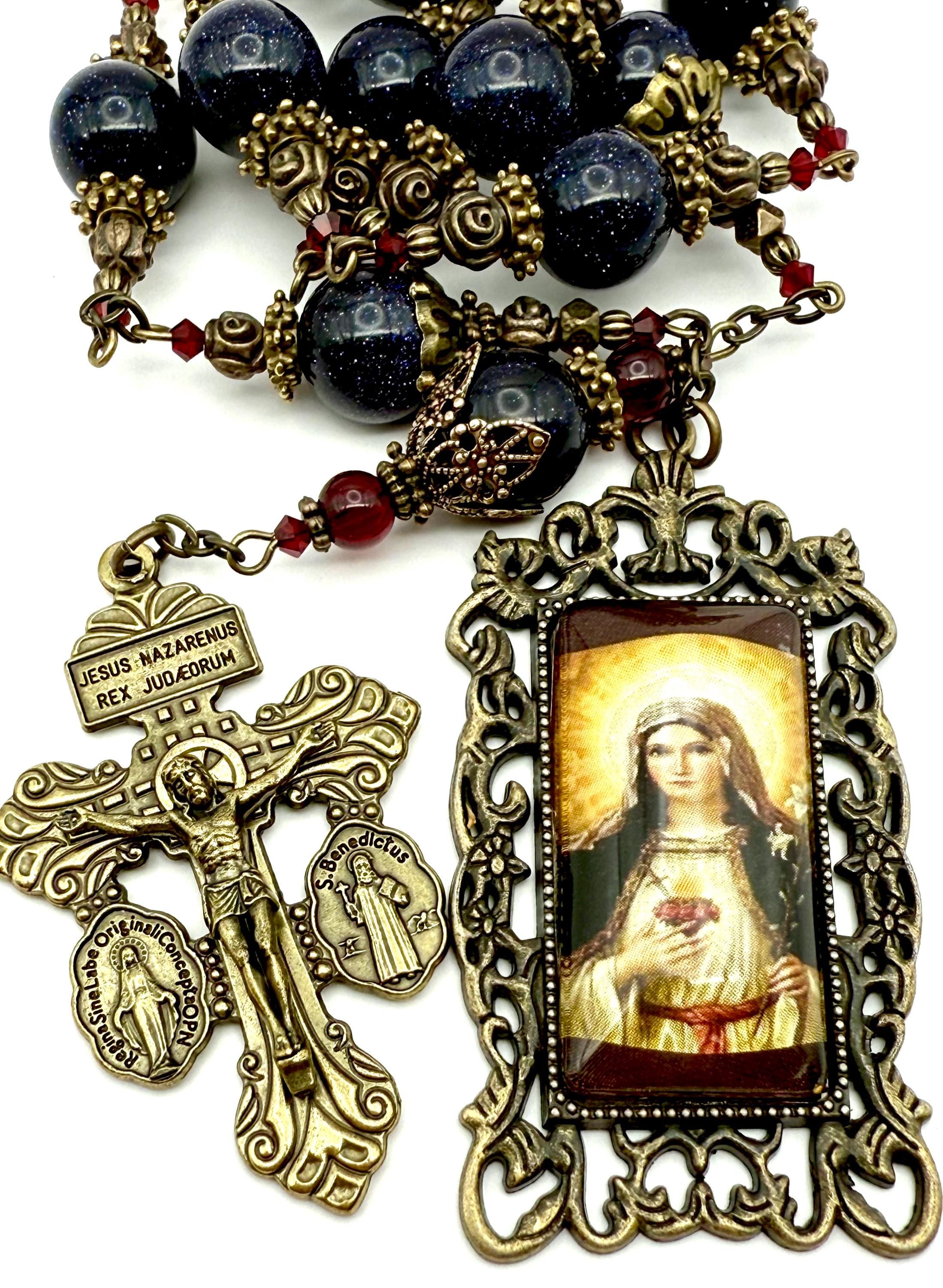 Large, Ornate Immaculate Sacred Heart of Mary Heirloom Tenner Chaplet ...