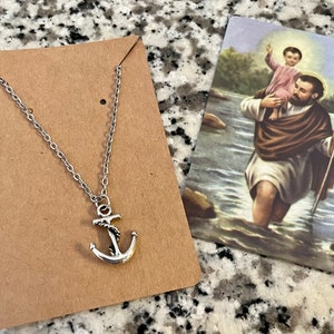 Anchor Necklace With St. Christopher Prayer Card