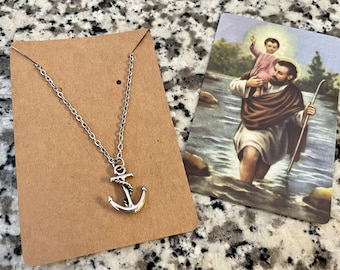 Anchor Necklace With St. Christopher Prayer Card