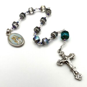 Heilige „Mutter“ Teresa von Kalkutta Tenner Chaplet Ein Jahrzehnt Taschen-Wander-Rosenkranz + Feuerpolierte Tschechische Kristall Blaue Kronenkatwolen Perlen