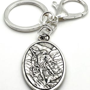 Saint Michael the Archangel + Guarfian Angel Protection Keychain | Large, Heavyweight, Durable Keychain | Protection Driving | Traditional