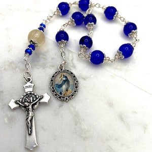 Citrine Gemstone + Cobolt Blue Czech Cathedral Bead + Swarovski Crystal Tenner Chaplet One Decade Pocket Rosary | OL Immaculate Conception