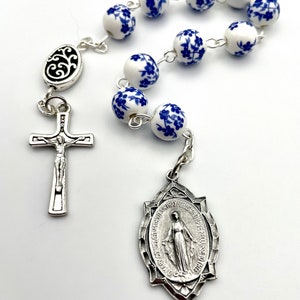 Vintage Porcelain Tenner Chaplet One Decade Pocket Rosary- Choose: Miraculous Medal, Saint Peregrine, St. Gemma Galgani, Immaculate Heart