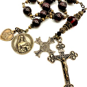 Sacred Heart of Jesus Saint Margaret Mary Alacoque Our Lady of Mount Carmel IHS Devotional Tenner Chaplet One Decade Heirloom Garnet Rosary