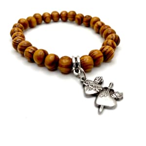 Pinewood Adjustable Bracelet for Him or for Her- Double Sacred Heart of Jesus + Immaculate Heart of Mary Devotional Charm, Catholic Jewelry