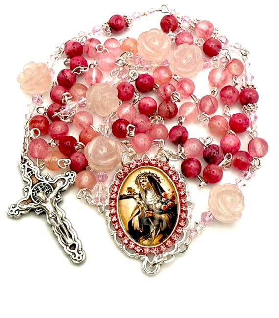 d'icilà Eveil de Rose ペンダント Saint Rose of Lima AAA Persian Jade and Solid Carved Rose Quartz