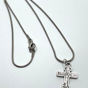Eastern (Russian) Orthodox Crucifix Necklace on 18” Silver Chain
