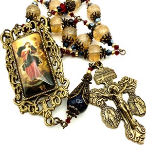 Our Lady Undoer/Untier of Knots Heirloom Tenner Chaplet One Decade Rosary | AAA Champagne Citrine Garnet, Blue Sandstone | Bronze, Swarovski