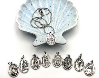 Female Saint Double Sided Medals on Silver Necklace l Gemma, Josephine Bakhita, Joan, Paulina, Therese of Lisieux, Clare Assisi, Hildegard