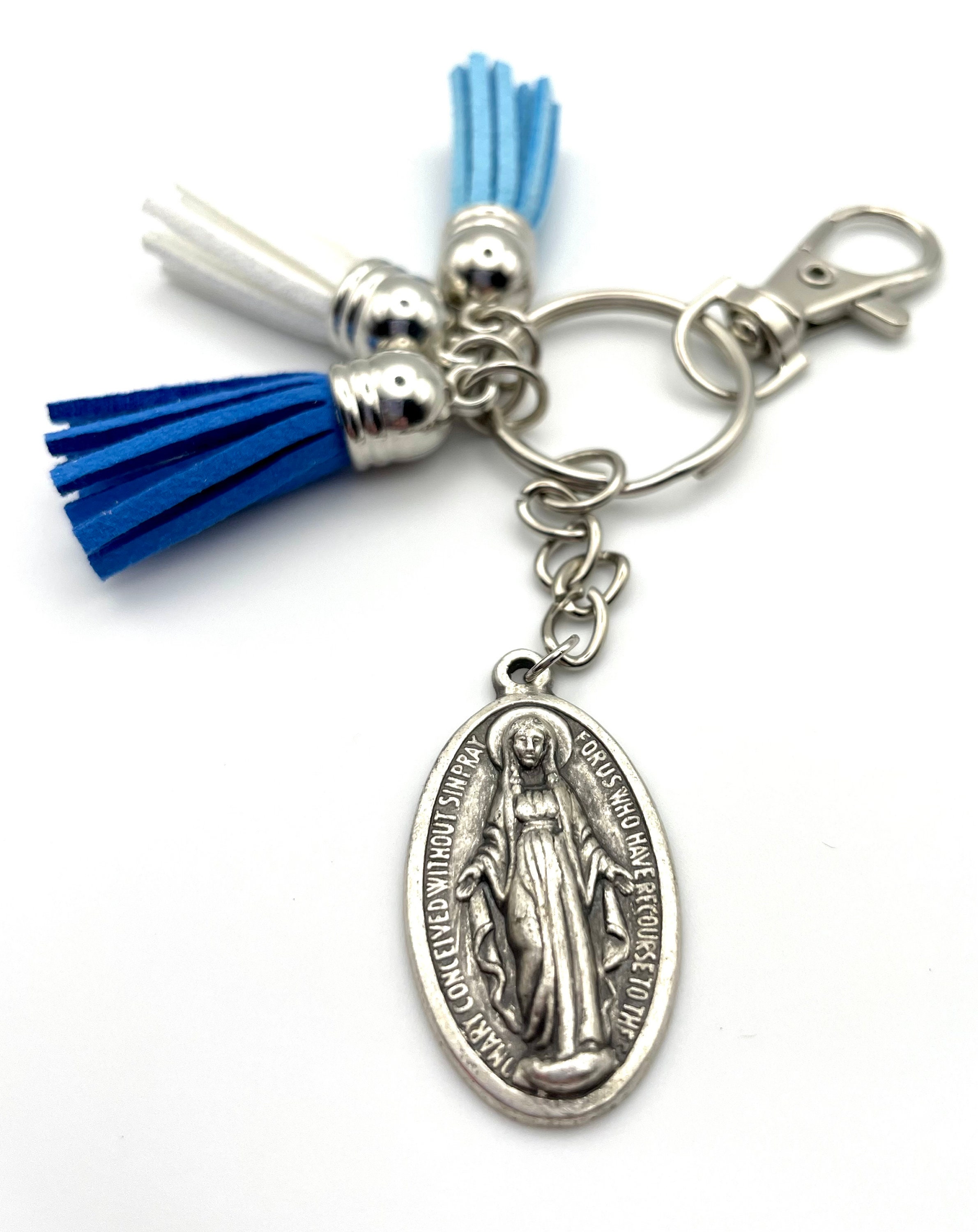 Three Hail Mary Miraculous Medal Premium Tassel Keychain