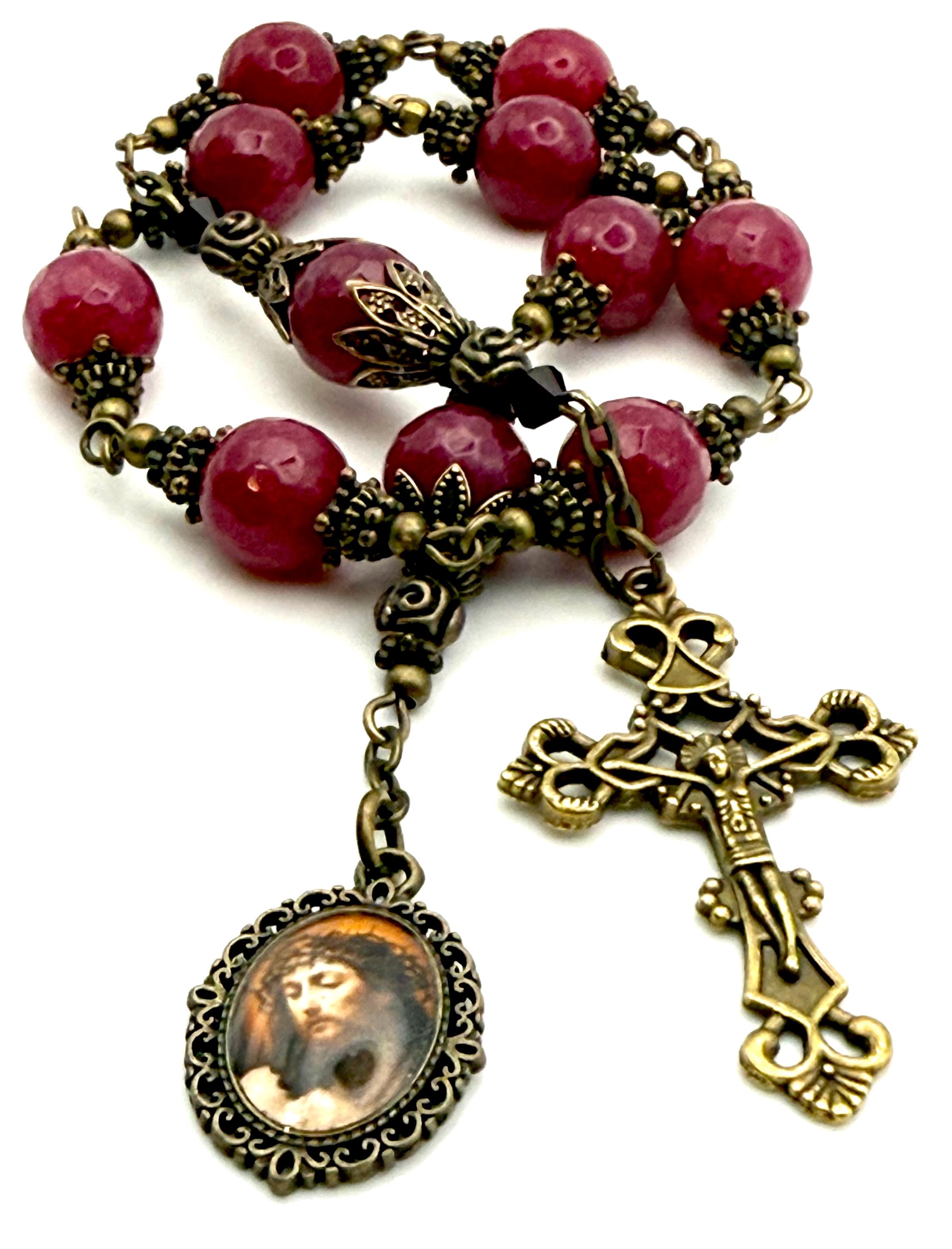 One Decade Ruby Crown of Thorns Ecce Homo Heirloom Handcrafted Tenner Chaplet One ...