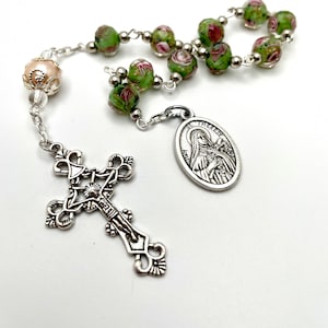Saint Therese of Lisieux Tenner Chaplet One Decade Rosary With Premium Lampwork Rose Beads