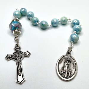 Our Lady of Fatima Devotional Medal With Matching Fatima Inscription Crucifix Tenner Chaplet One Decade Rosary