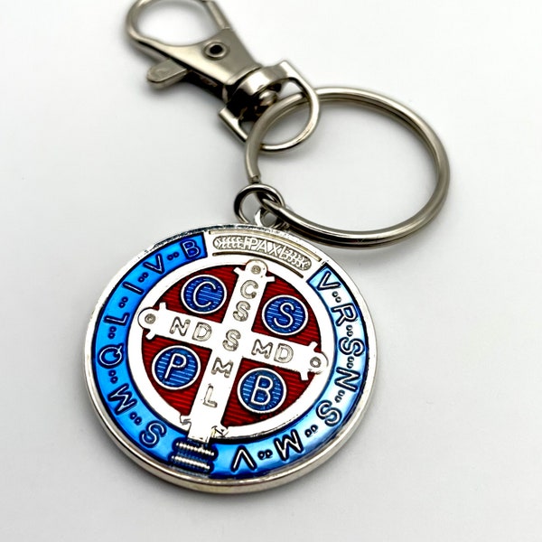 Benedictine Keychain- Saint Benedict Medal l Vibrant Enamel Colors | Catholic Keychain l Keychains for Him l Baptism Confirmation