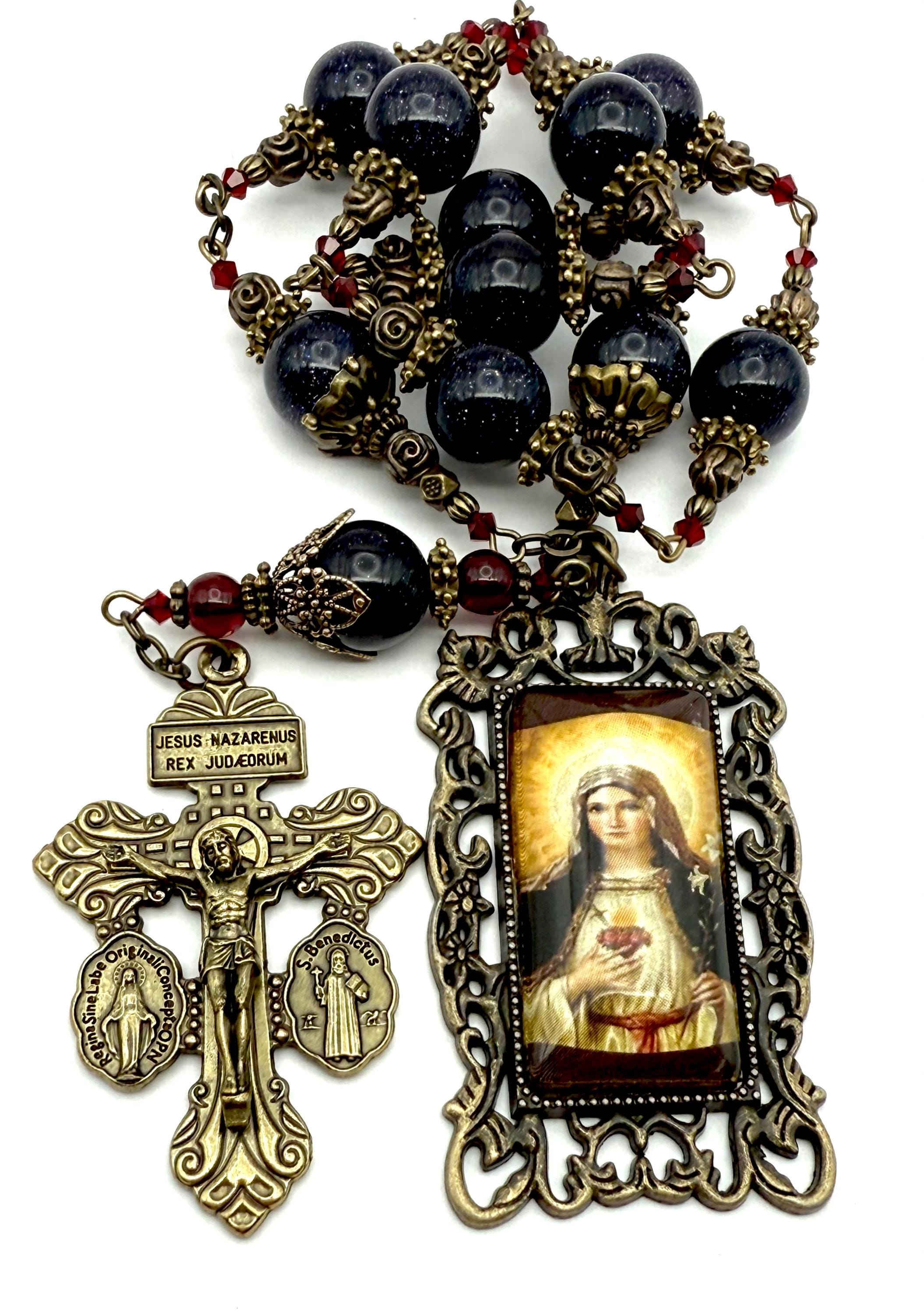 Large, Ornate Immaculate Sacred Heart of Mary Heirloom Tenner Chaplet ...
