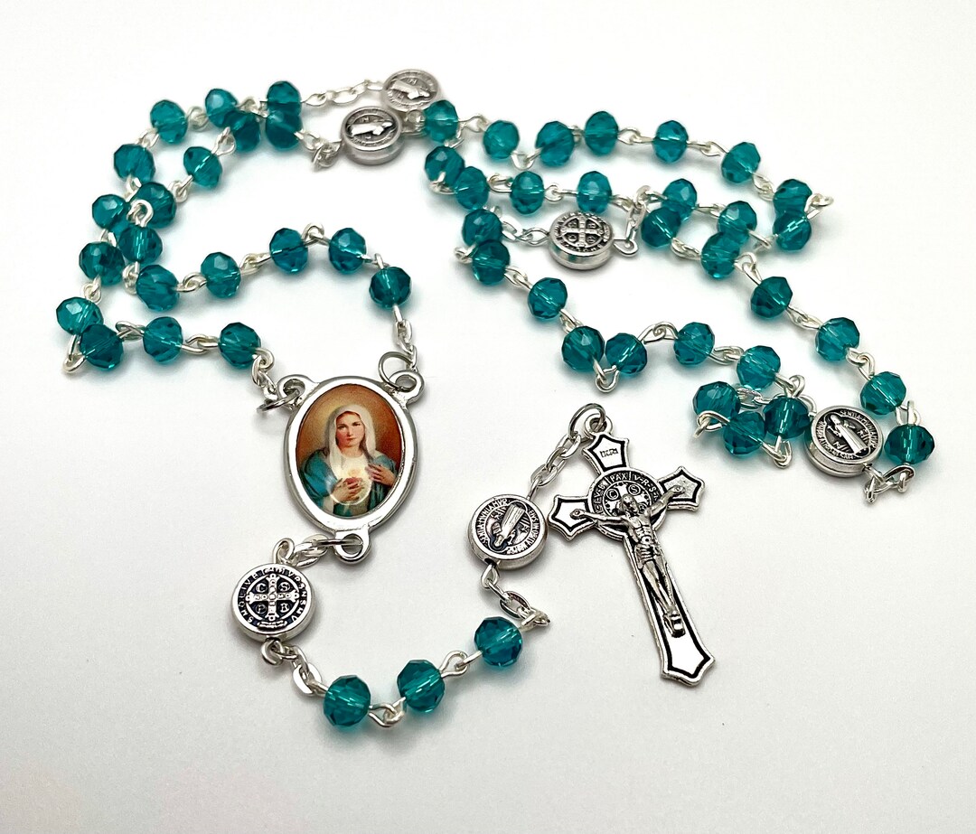 Immaculate Heart of Mary Centerpiece Rosary With Saint Benedict Medal ...