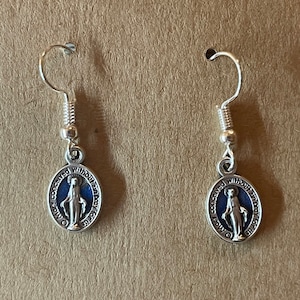 Blau Wundertätige Medaille Ohrringe
