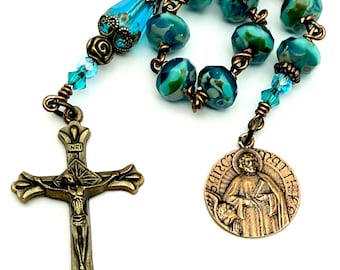 聖マタイ、使徒兼福音記者 ブロンズ製 ワイヤー巻き ハンドメイド 10個入り ロザリオ 10連ポケットサイズ 家宝ロザリオ | 美しいチェコ製ビーズ