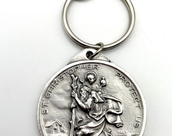 Saint Christopher + Our Lady of the Highway Protect Us Large, Heavyweight, Durable Keychain | Patron Saint of Travelers | Protection Driving