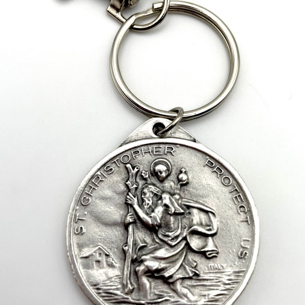 Saint Christopher + Our Lady of the Highway Protect Us Large, Heavyweight, Durable Keychain | Patron Saint of Travelers | Protection Driving