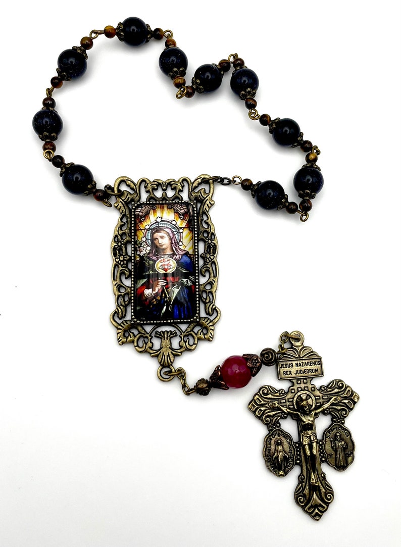 One Decade Ruby Blue Sandstone, Ruby, Tiger Eye Gemstone Single Decade Rosary ...