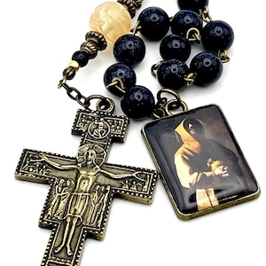 St. Francis of Assisi Heirloom Tenner Chaplet One Decade Rosary | San Damiano Latin Franciscan Prayer Crucifix | AAA Gemstones | Handmade