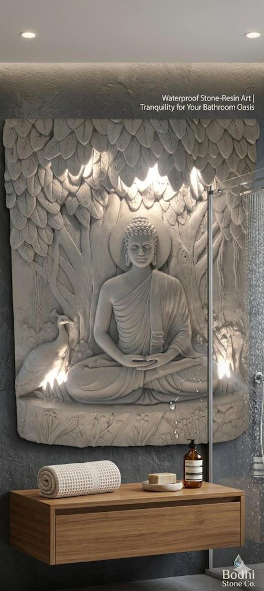 Meditative Buddha Wall Mural 6x4ft: 3D Relief Fiberglass Sculpture, Zen ...