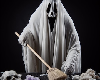 ghost getting ready for halloween