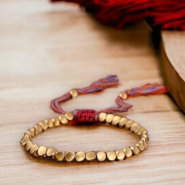 Handmade Tibetan Buddhist Bracelet, Gold Plated Rope Bracelet, Healing Spiritual Protection Bracelet, Minimalist Copper Lucky Beads Bracelet