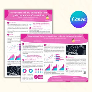 Plantilla de póster de investigación científica de color rosa para presentar su estudio académico - Tamaño A0 vertical y horizontal - Ideal para estudiantes de doctorado