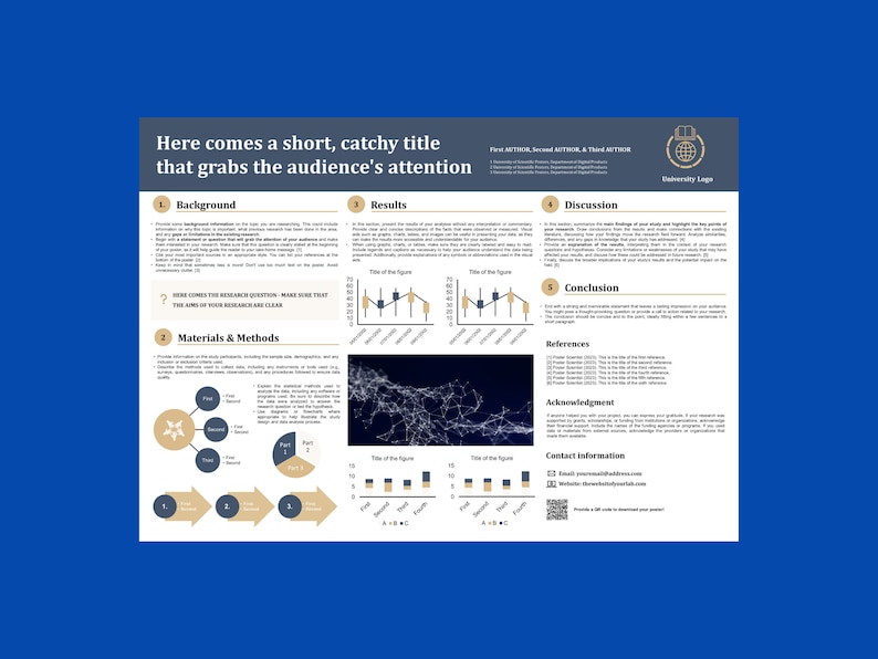 Academic Poster Template PowerPoint to present your research ideal for PhD presentations, scientific posters A0 Landscape image 1