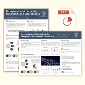 Plantilla de póster académico en PowerPoint para presentar su investigación: ideal para presentaciones de doctorado y pósteres científicos. Formato A0 vertical y horizontal.