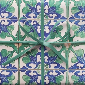 Azulejo Tile Gift Wrap Paper: Blue & Teal Mediterranean Design