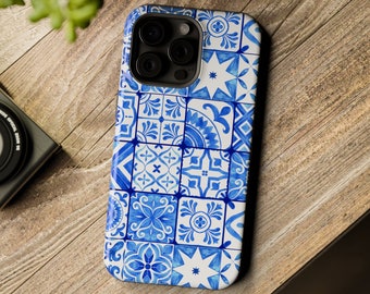 MagSafe Blue iPhone Case (Tough) Compatible with iPhones 13, 14 and 15 (Pro, Plus, Pro Max or Mini) Azulejo Phone Case Colourful