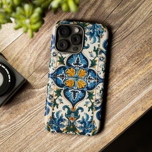 iPhone Tough Case Azulejos Blue Tile Mediterranean Design (available for iPhone 15,14, 13, 12, X,  google pixel and samsung galaxy Phone)