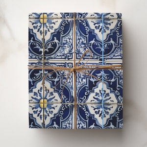 Carta da regalo Azulejo con motivo floreale portoghese, rotoli di carta per le feste per regali per occasioni speciali