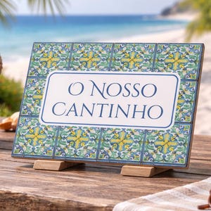 Kundenspezifische aquamarinfarbene Keramikfliese: Portugiese Wohndekor, Inspirationszitat