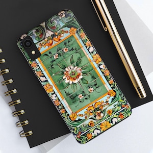 Green Floral Tile Phone Case: Mediterranean Boho iPhone Cover