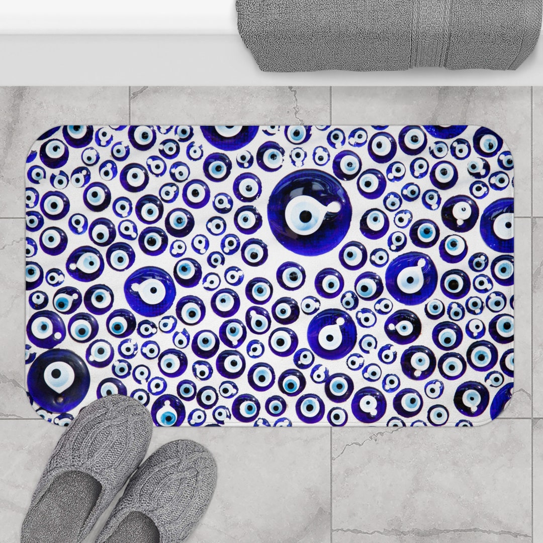 Blue Evil Eye Bath Mat: Mediterranean Decor, Non-slip Memory Foam Rug ...