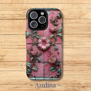 Smartphone Case, Floral Pink Tile Vintage Style Tough Phone Cover for iPhone, Samsung Galaxy, Google Pixel Models Unique Statement Accessory