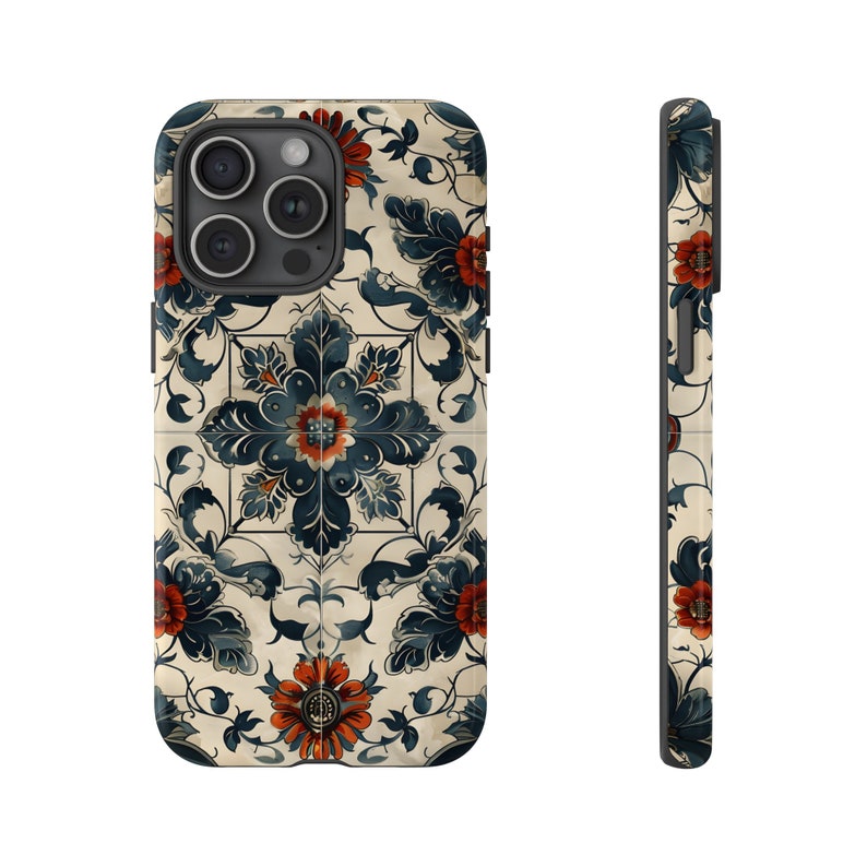 Tile Phone Case Mediterranean Floral Tile Phone Case – Blue Azulejo Inspired Tough Case ...