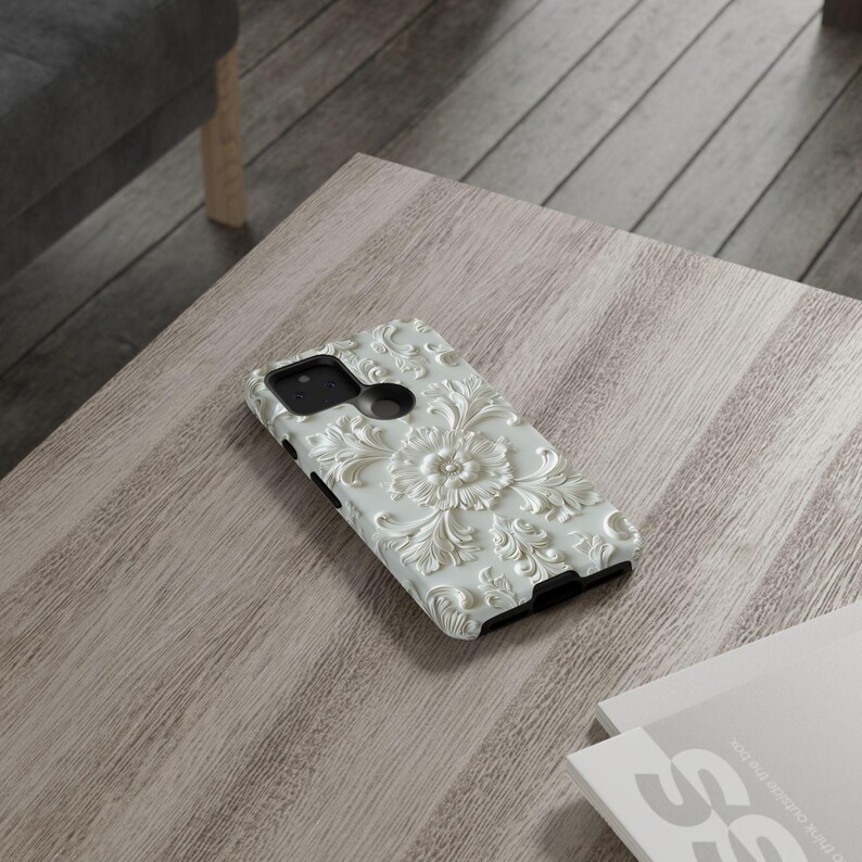 Cream Floral Google Pixel Case | Elegant Off White Phone Case | Vintage Baroque Pixel Cover image 7