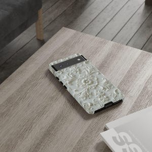 Cream Floral Google Pixel Case | Elegant Off White Phone Case | Vintage Baroque Pixel Cover image 6