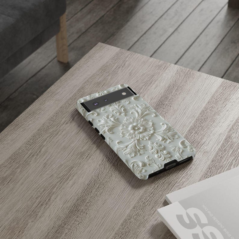Cream Floral Google Pixel Case | Elegant Off White Phone Case | Vintage Baroque Pixel Cover image 6