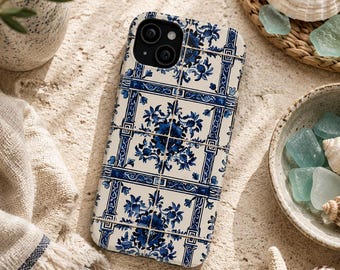 MagSafe Blue Floral Tough iPhone Case - Classic Vintage Tile Motif - Portuguese Azulejo iPhone Cover - Delft Ceramic Boho Accessory