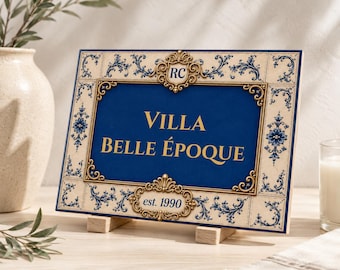 Personalized House Name Ceramic Tile | Custom Royal Villa Name Sign | Portuguese Azulejo Plaque | Mediterranean Home Decor, Family Name Gift
