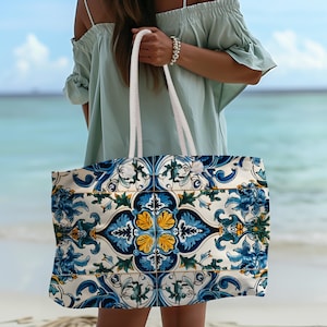 Mediterranean Tile Big Tote Bag: Summer Beach Weekender