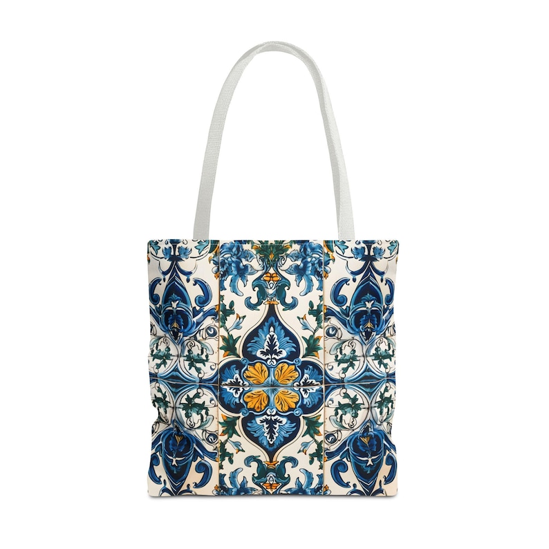 Mediterranean Tote Bag, Portuguese Tile Beach Bag, Blue Floral Azulejo Shopping Tote image 4