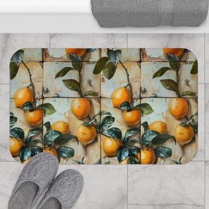 Mediterranean Lemon Bath Mat: Vintage Tile Non-Slip Rug
