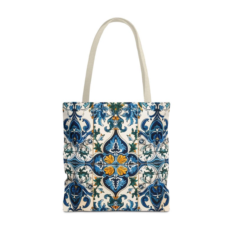 Mediterranean Tote Bag, Portuguese Tile Beach Bag, Blue Floral Azulejo Shopping Tote image 5